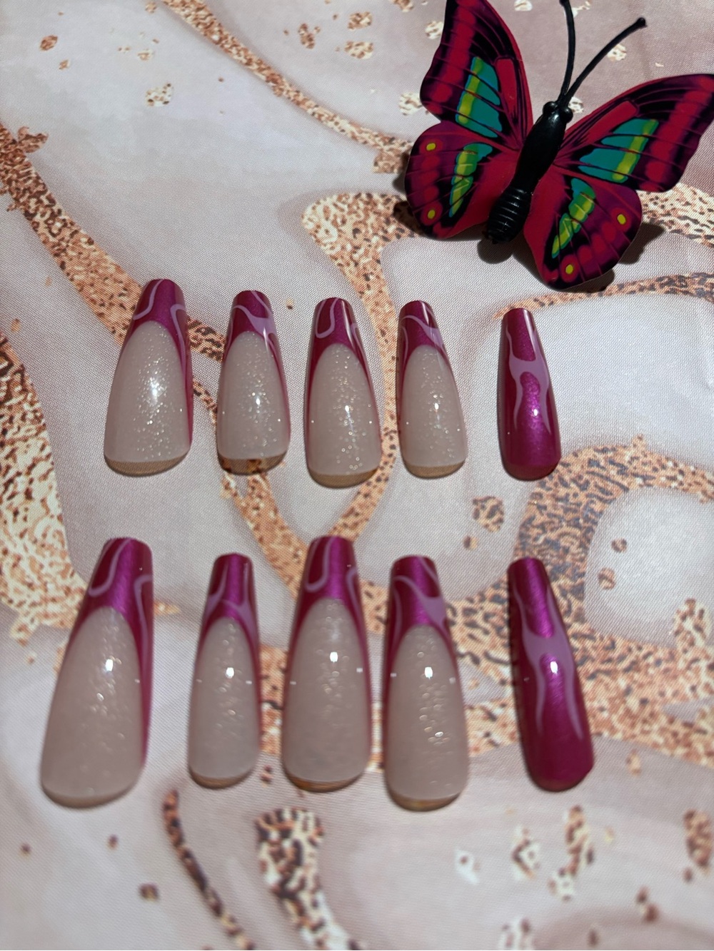 Pink Marble French Tip Press-On Nails